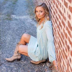 Mint color mini summer dress w/ long sleeves